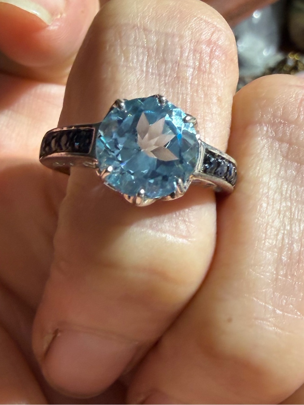 Vintage BBJ 925 Sterling Silver Blue Topaz Cocktail Ring Size 8.5